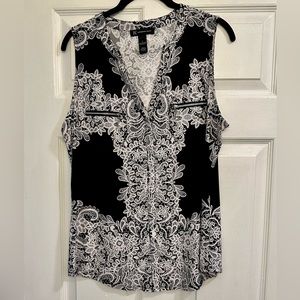 INC International Concepts Black & White Top, Like New Sleeveless V-Neck Shirt